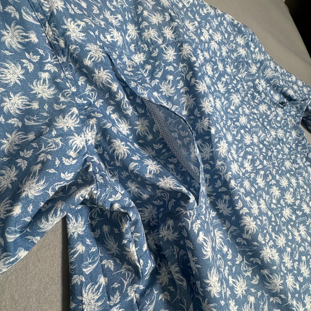 COLUMBIA Mens Short Sleeve Vented PFG Palm Tree Print Blue‎ Large - Picture 10 of 10